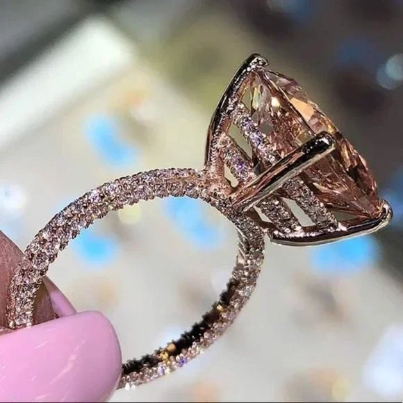 New 18K Rose Gold 6 Carat Round Morganite Ring, cute Ring, shiny Ring. - Picture 2 of 6